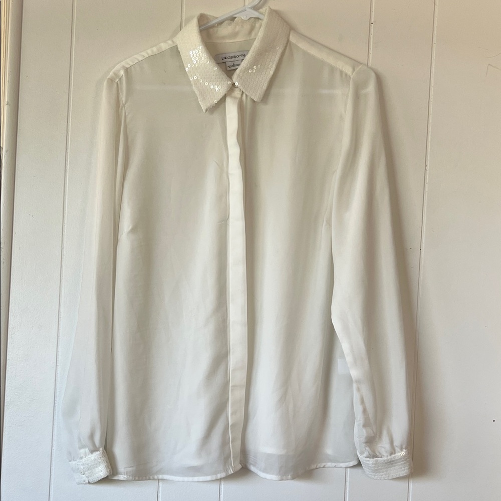 Liz Claiborne White Dress Shirt with Sequin Collar